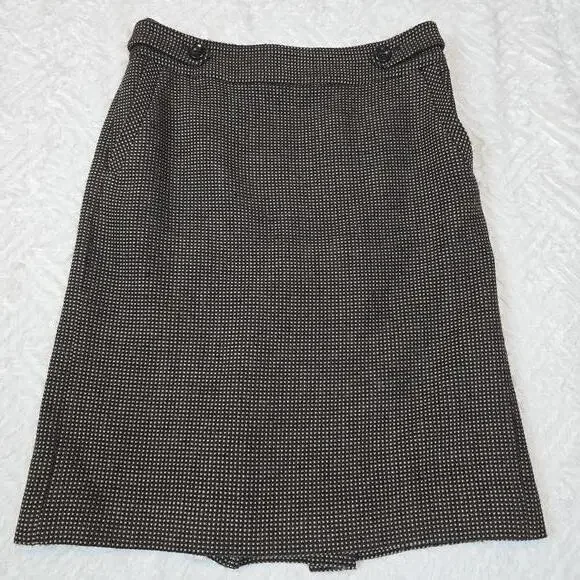 Ann Taylor 100% Virgin Wool Women's Brown&Tan Houndstooth Patterned Skirt Size 2 - Picture 2 of 9